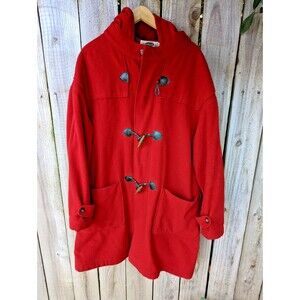 Smythe & Co. Coat Duffle Classic Felted Wool Hooded Toggle Closure Red Mediium